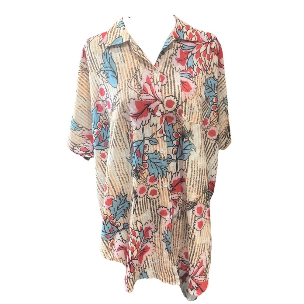 Cupshe Womens One Size Colorful Short Sleeve Button Down Swimsuit Coverup Beach - Picture 1 of 8